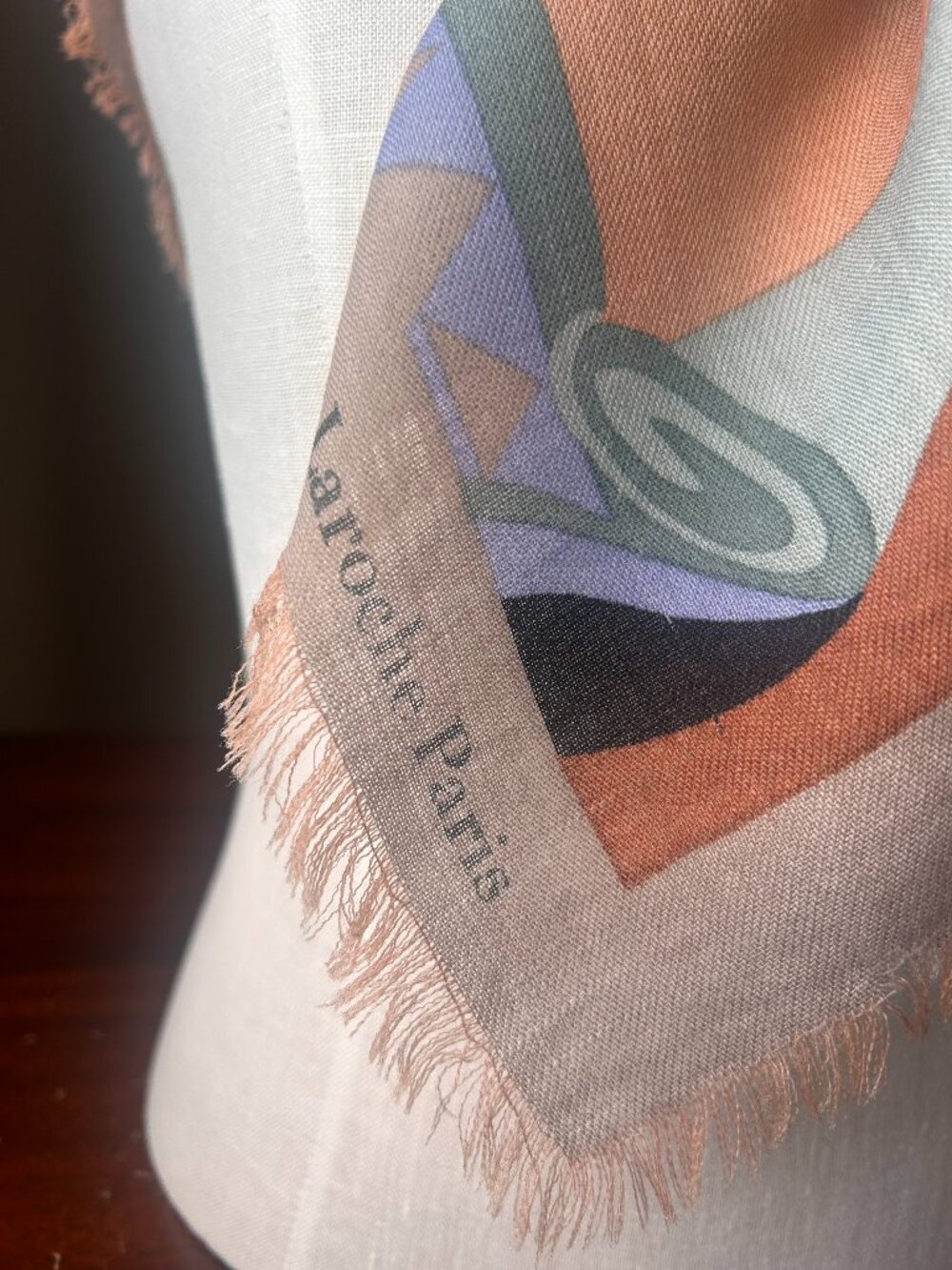 Vintage Guy Laroche Paris Abstract Fringed Square Scarf